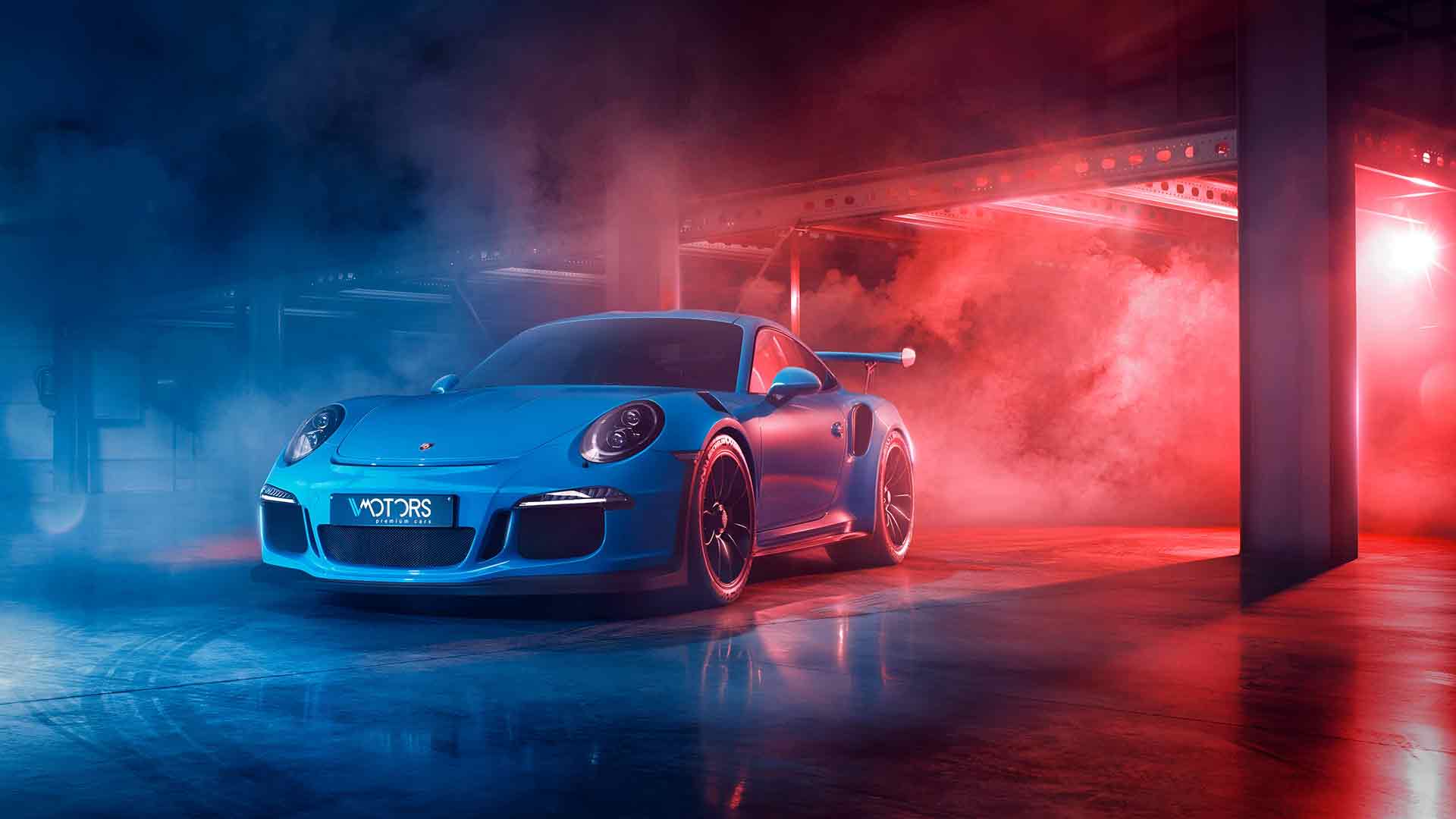 保时捷 GT3 RS 烟雾与火焰桌面壁纸