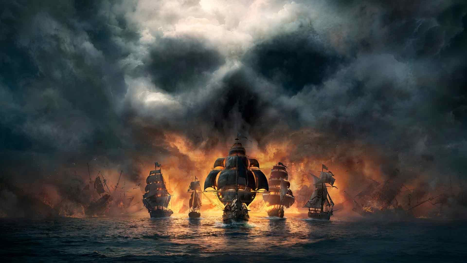 骷髅与骸骨海盗船战斗骷髅云桌面壁纸