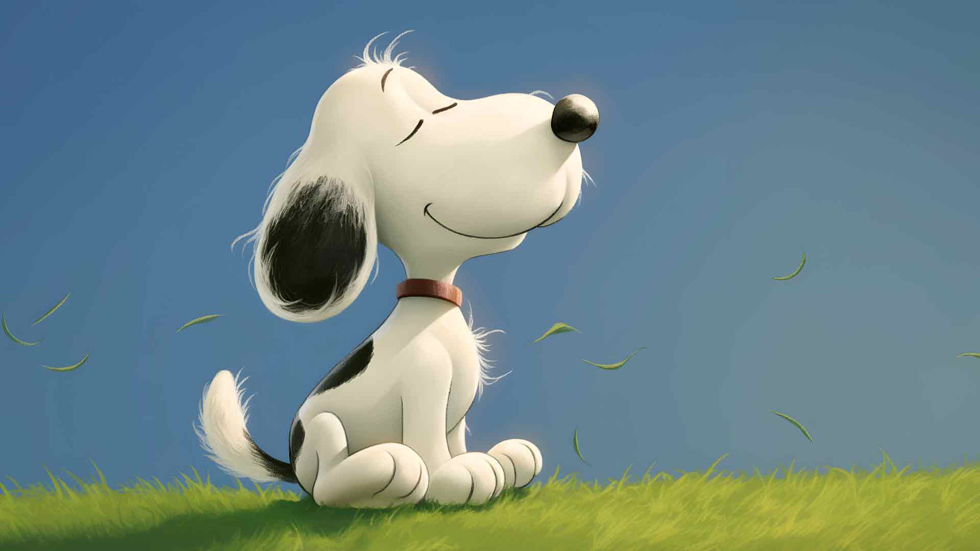 史努比在草地上微笑桌面壁纸