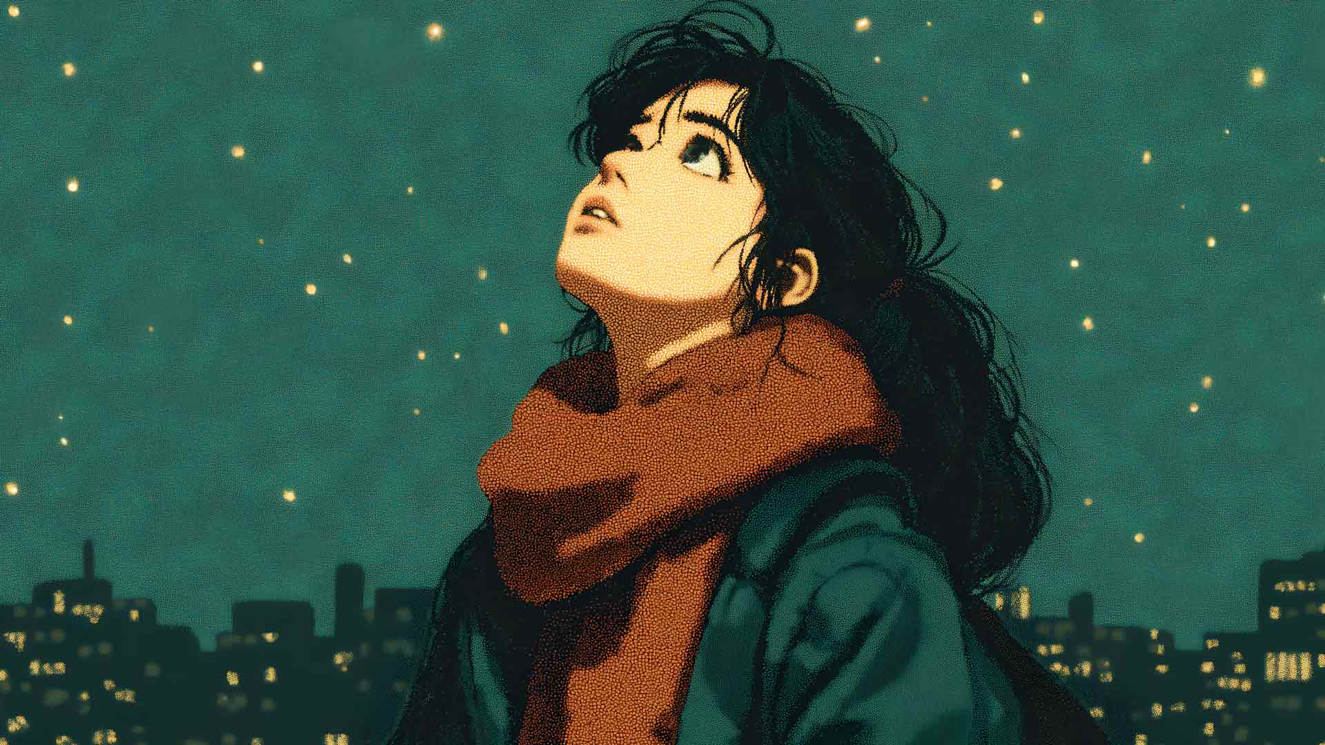 星空悲伤动漫少女唯美夜晚桌面壁纸