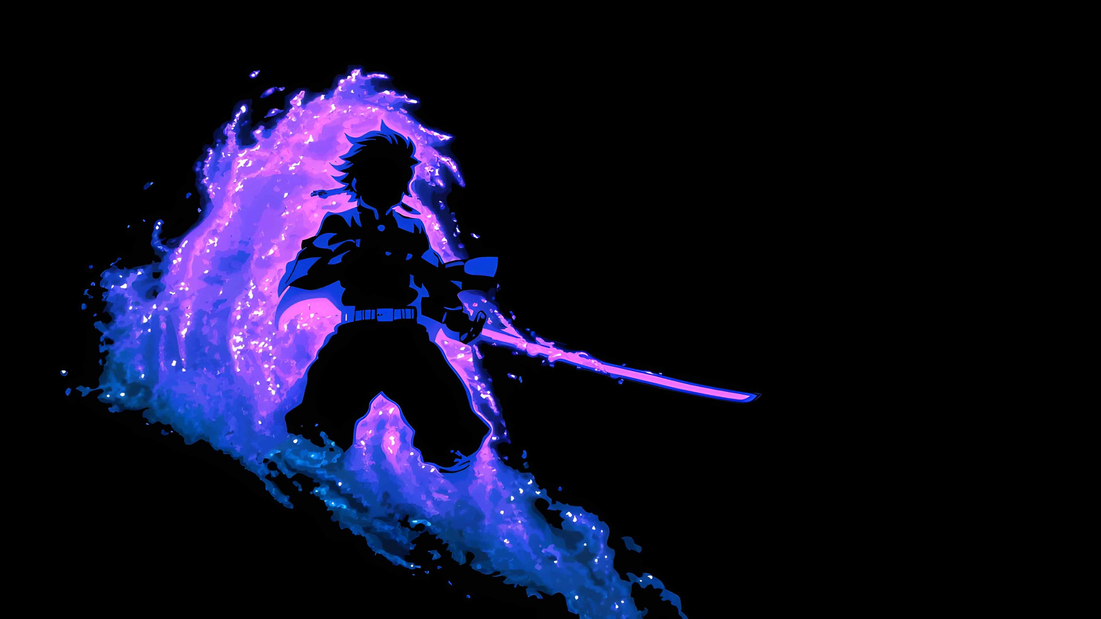 炭治郎水之呼吸霓虹剪影桌面壁纸