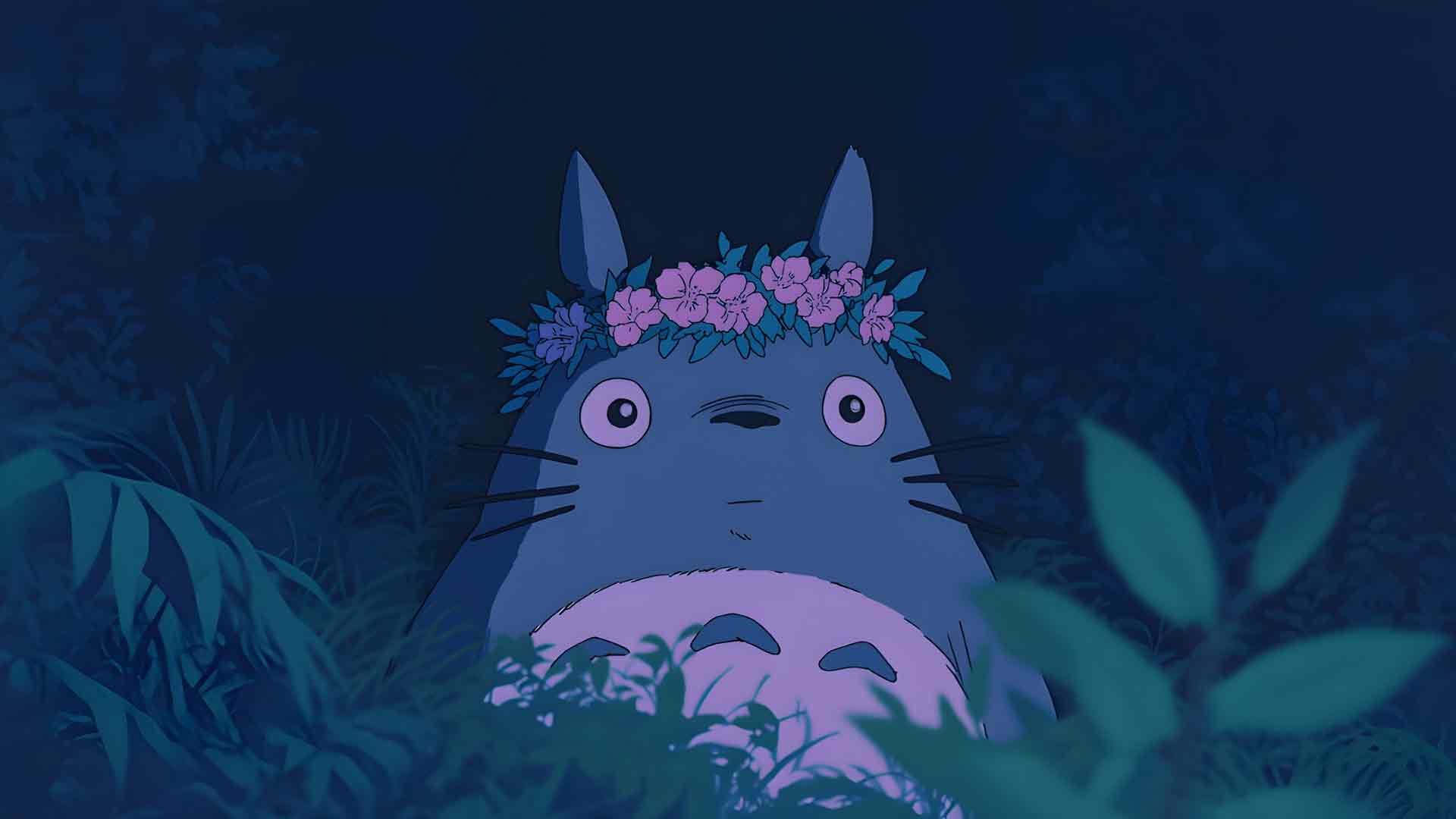 龙猫花冠夜森林美学桌面壁纸