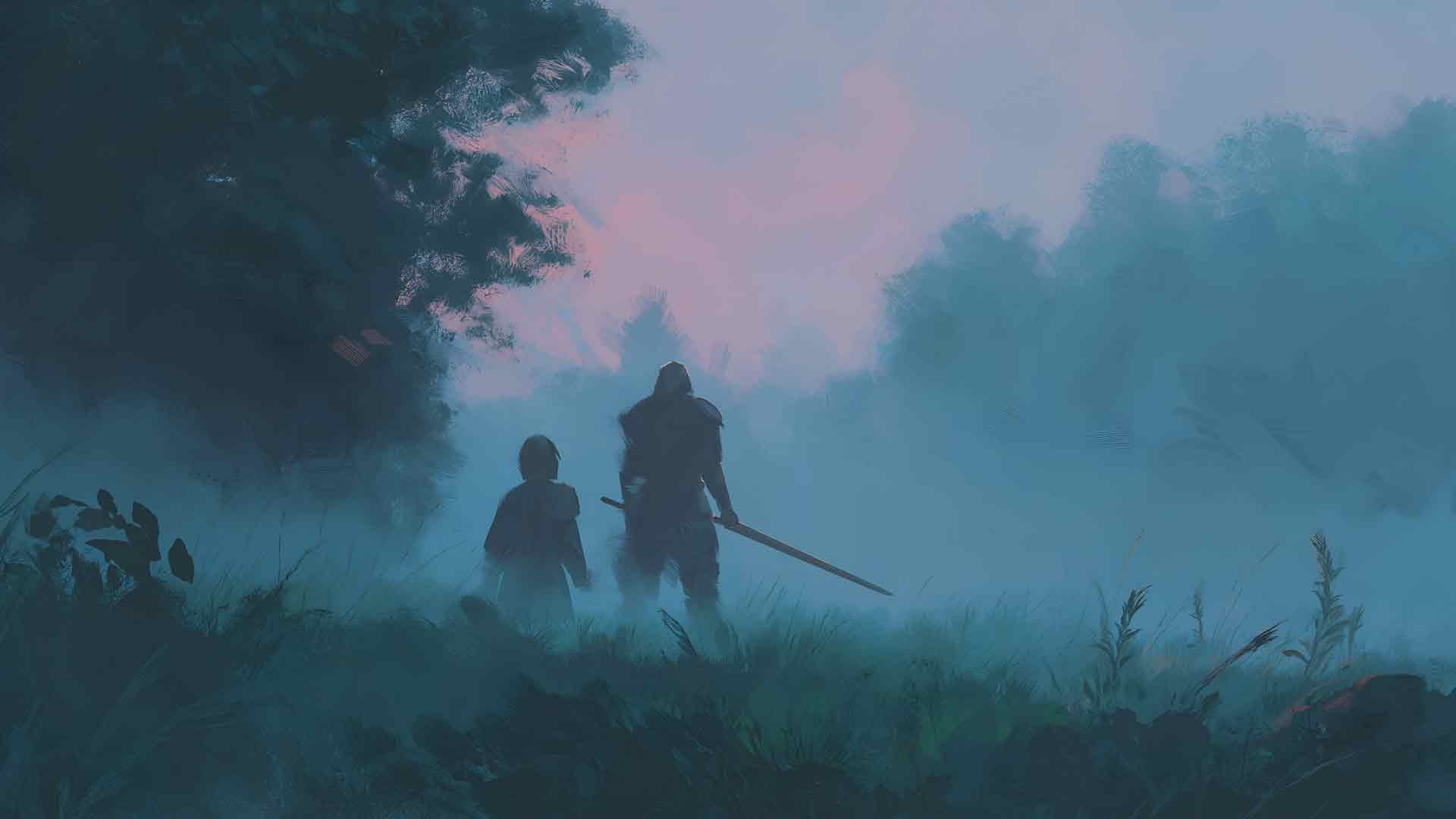战士与侍从迷雾森林桌面壁纸