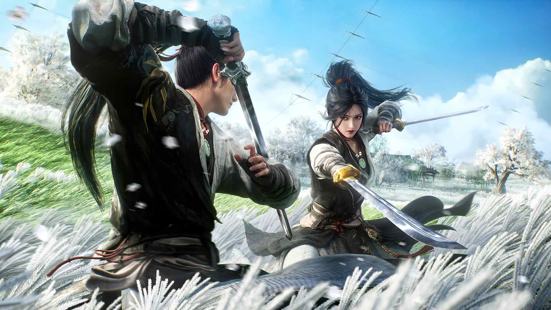 风与武士交锋，刀剑碰撞的桌面壁纸