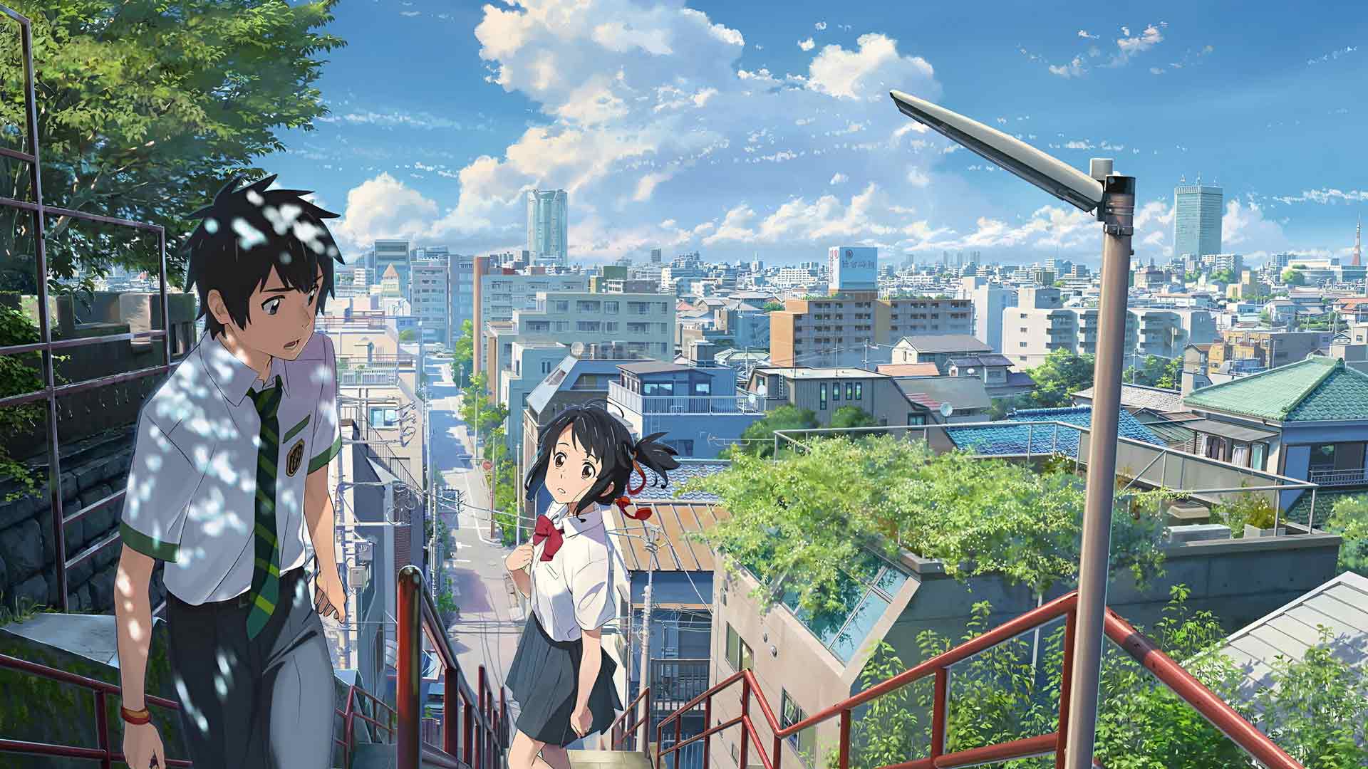 你的名字 泷和三叶在楼梯上相遇 桌面壁纸