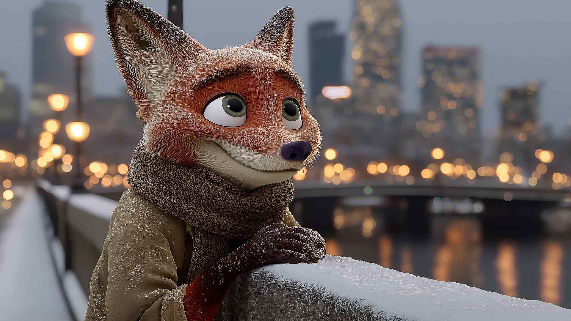 疯狂动物城尼克·王尔德雪桥桌面壁纸