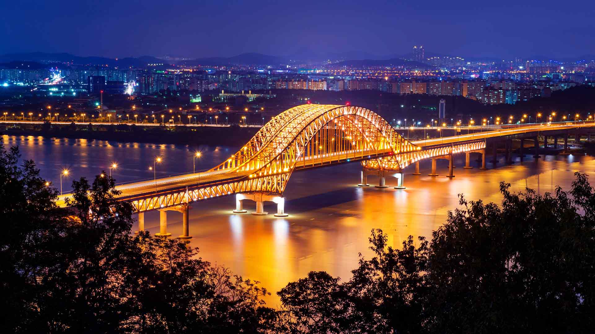 芳花桥夜景 韩国河流