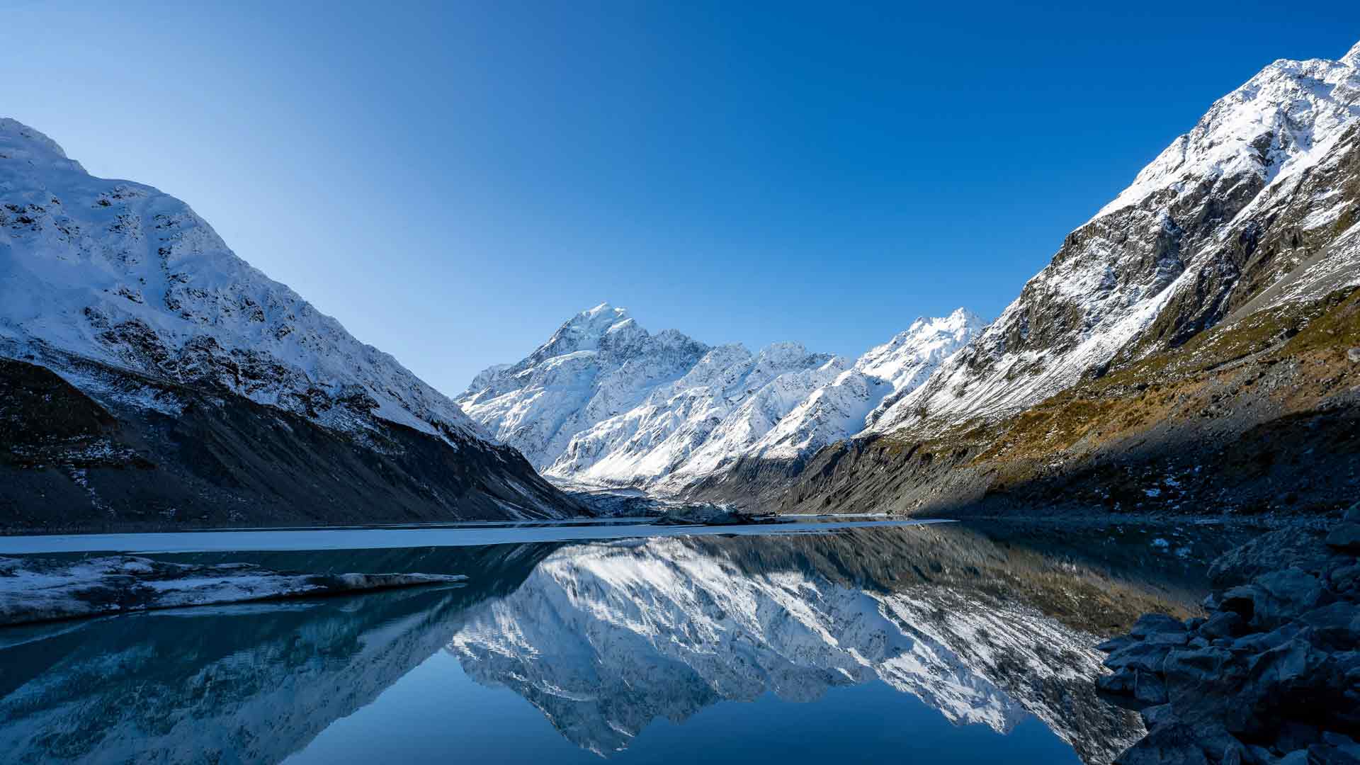 倒影 蓝天 白雪皑皑的山峰 冬季冰川